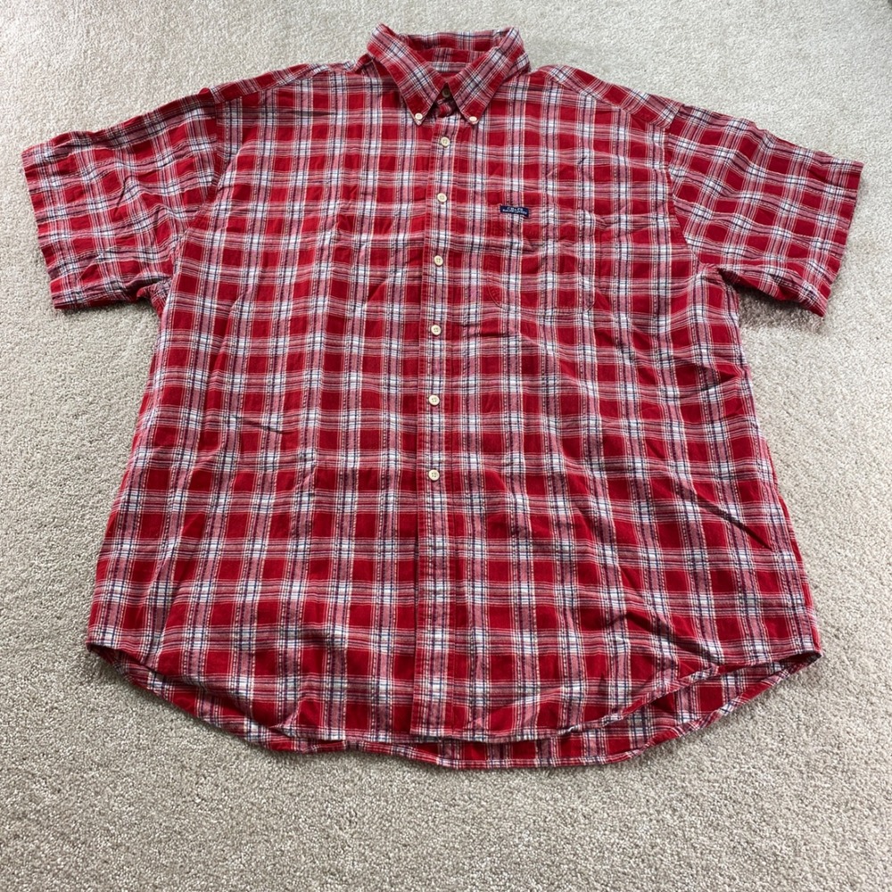 Chaps Ralph Lauren Button Down Shirt Mens XXL Red Plaid Short Sleeve Cotton